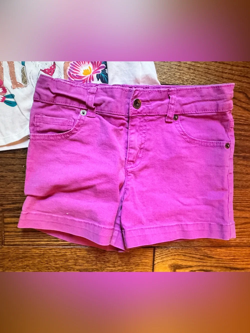 Girls Fuscia Shorts & Graphic Tee Set - Floral Friends